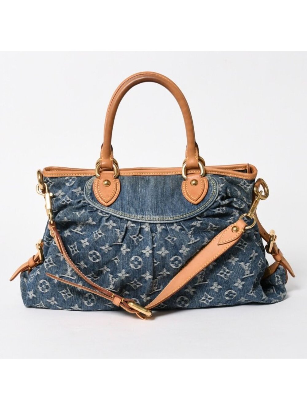 Louis Vuitton Neo Cabby MM Handbag 2-Way Monogram Denim Gold